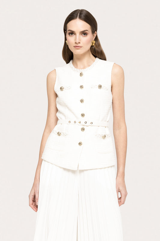 Belted boucle vest - J15745 white NISSA