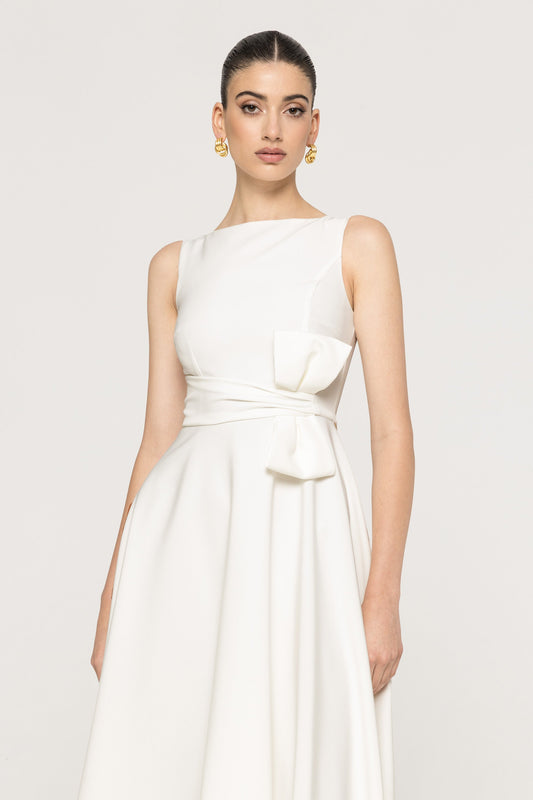 Bow-detail midi dress - RZ15912 white NISSA