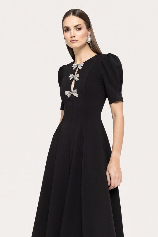 Crystal-bow crepe midi dress NISSA