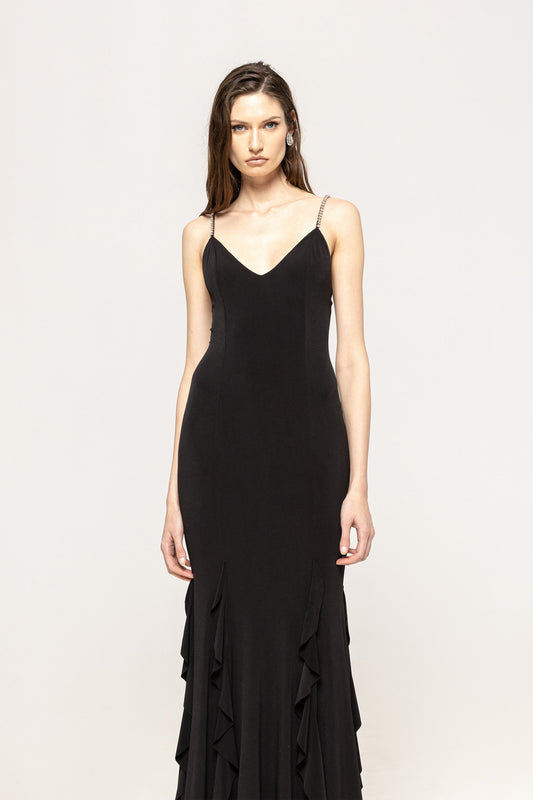 Ruffle-detailing chiffon maxi dress NISSA