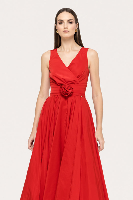 Floral-appliqué taffeta midi dress black NISSA