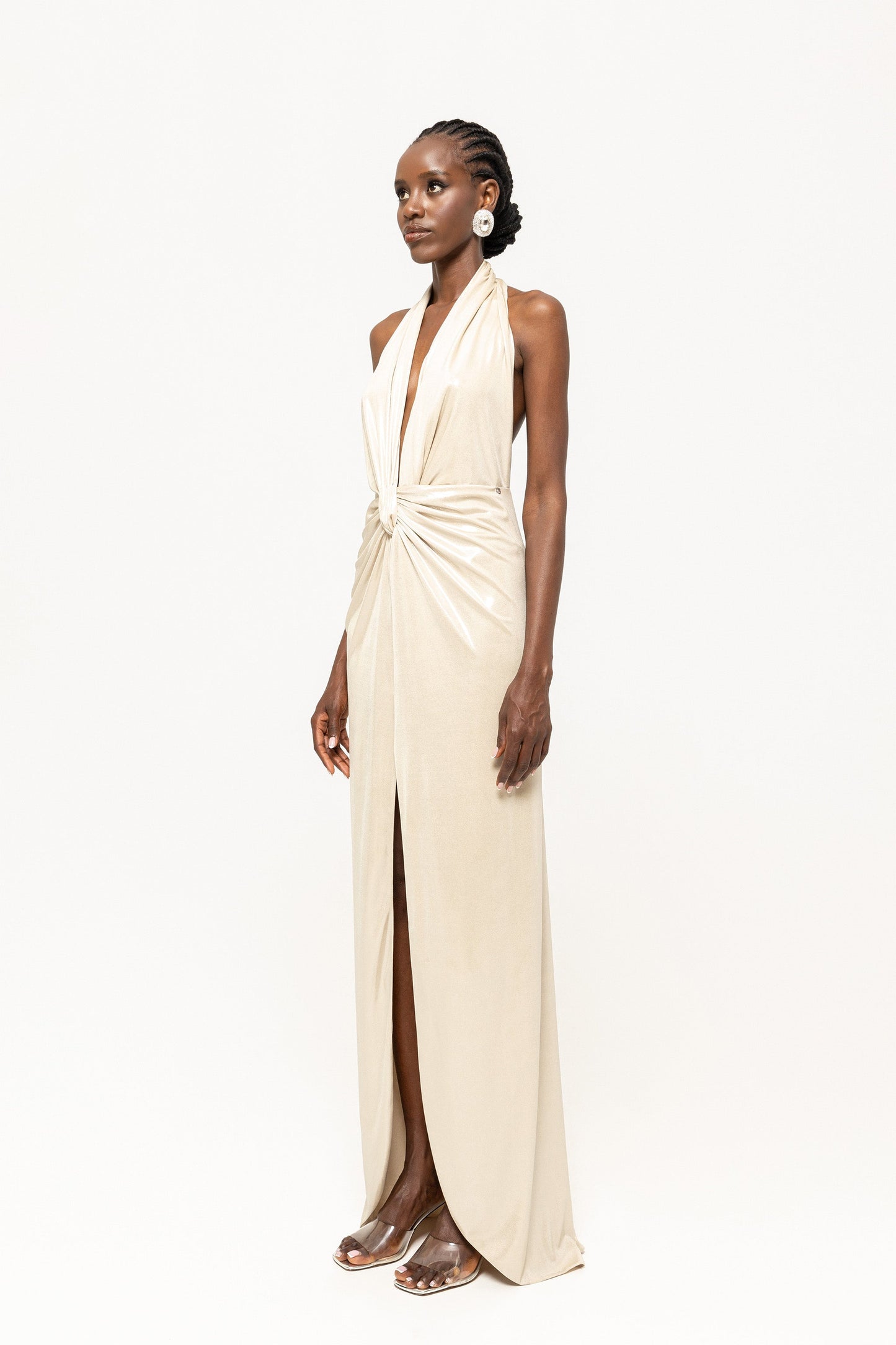 Backless lamé maxi dress NISSA