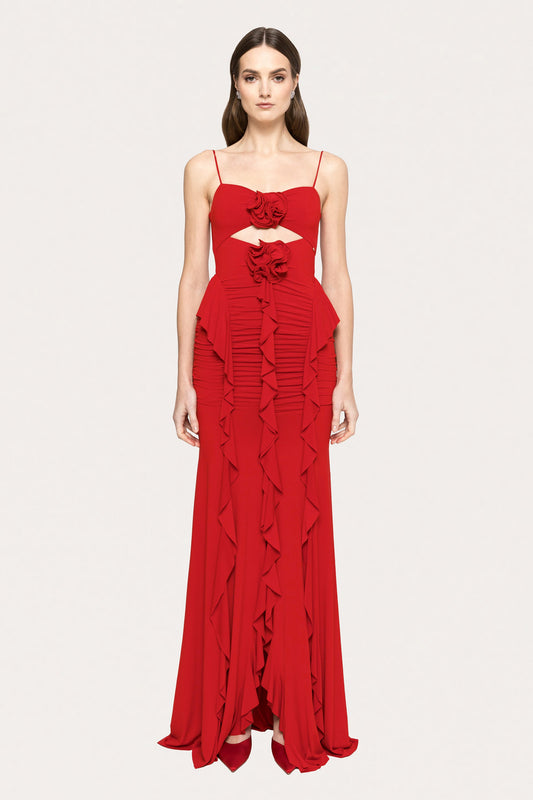 Floral-appliqué ruffled maxi dress NISSA