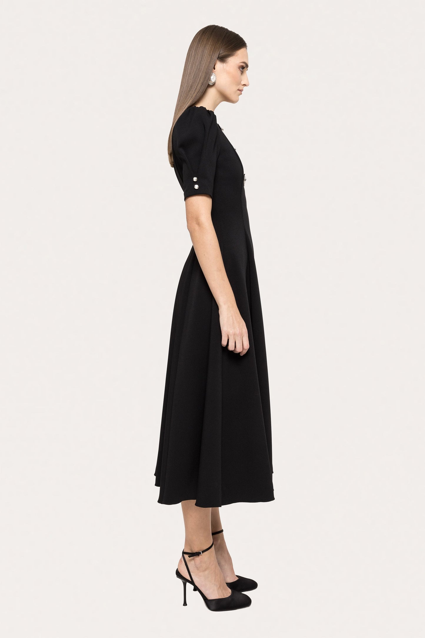 Crystal-bow crepe midi dress - RS15627 black NISSA