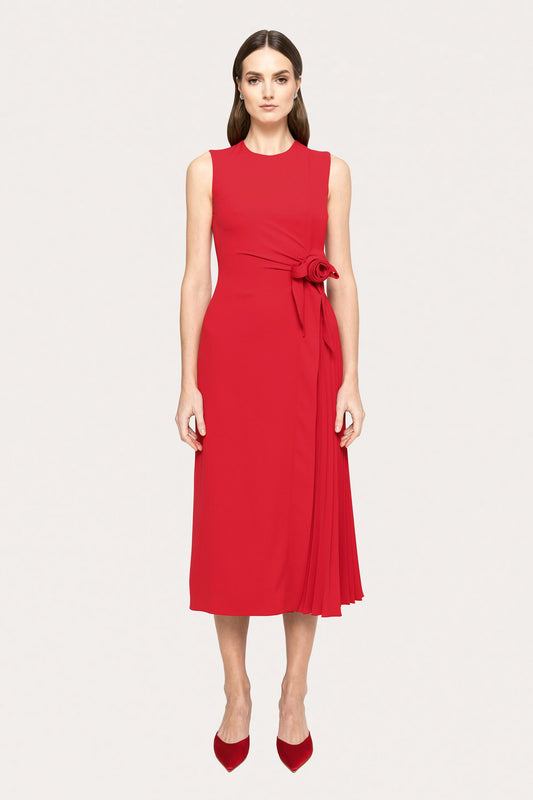 Floral-appliqué midi dress - RC15688 red NISSA