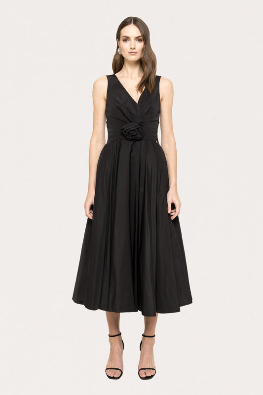 Floral-appliqué taffeta midi dress - RS15683 black NISSA