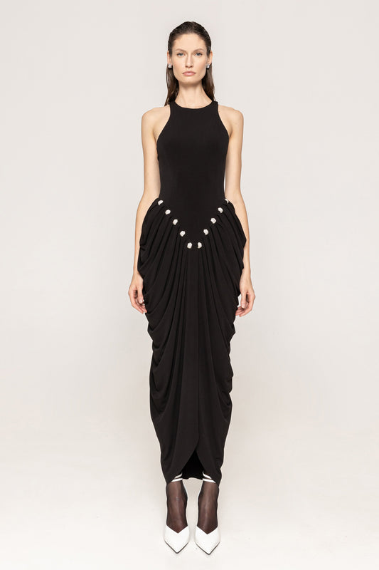 Draped halterneck jersey dress NISSA