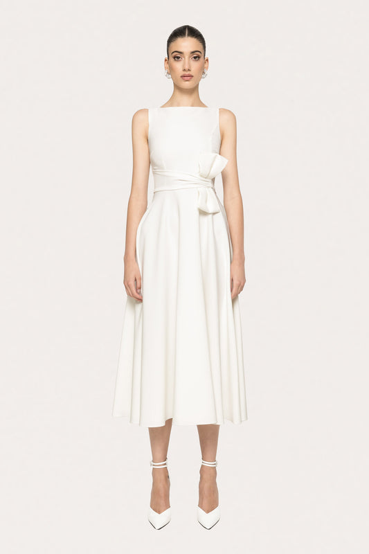 Bow-detail midi dress - RZ15912 white NISSA