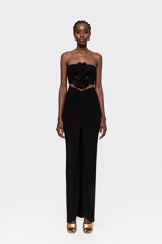 Floral-appliqué crop top and maxi skirt set NISSA