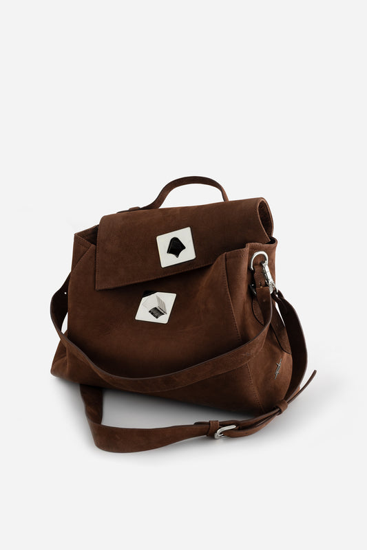 ERNESTINA 33 BROWN NUBUCK BAG /SILVER/ KACHOROVSKA