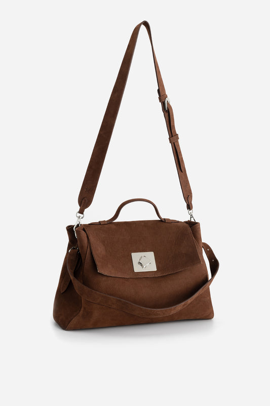 ERNESTINA 33 BROWN NUBUCK BAG /SILVER/ KACHOROVSKA