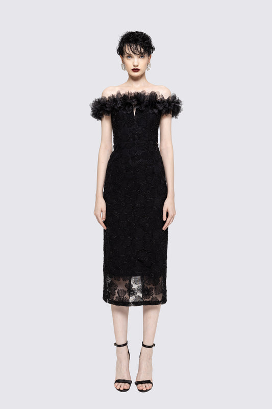 Floral-detail lace midi dress NISSA