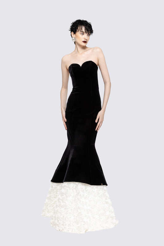 Petal-layerd velvet maxi dress NISSA