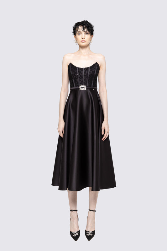 Corset-style strapless taffeta dress NISSA