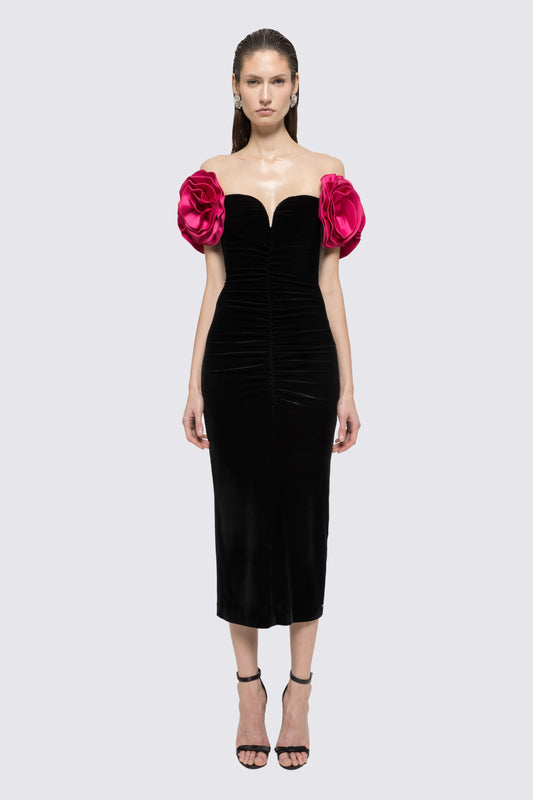 Floral-detail velvet midi dress NISSA