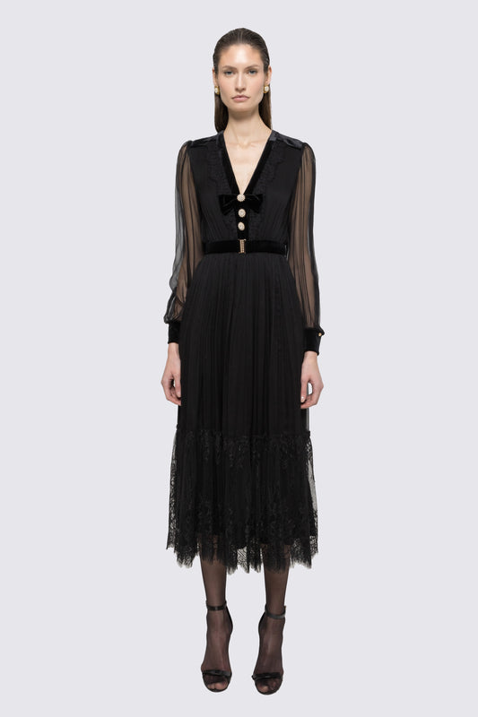 Pearl-detail silk midi dress NISSA