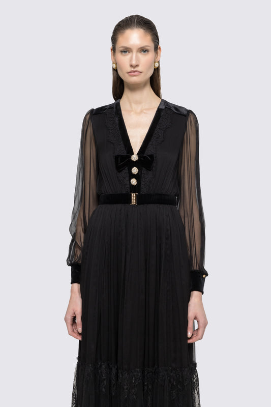 Pearl-detail silk midi dress NISSA