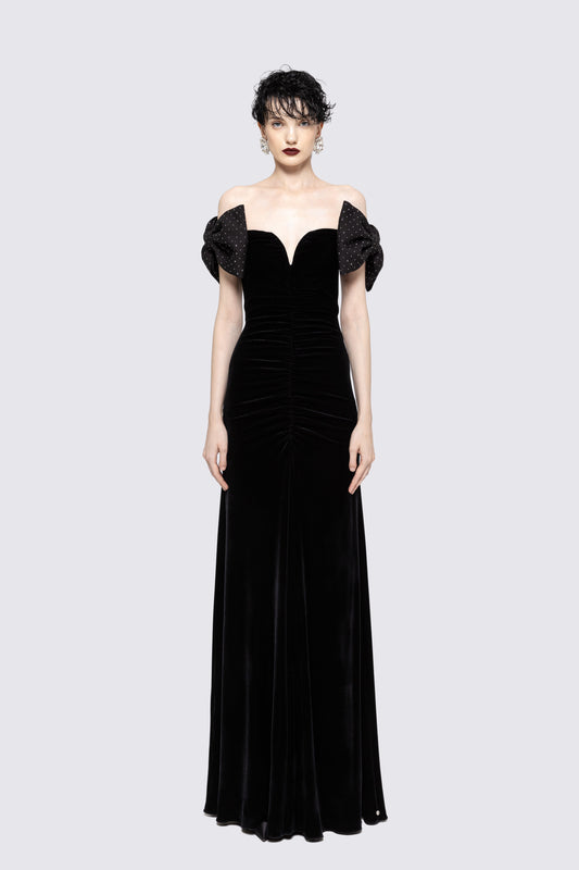 Bow-detail velvet maxi dress NISSA