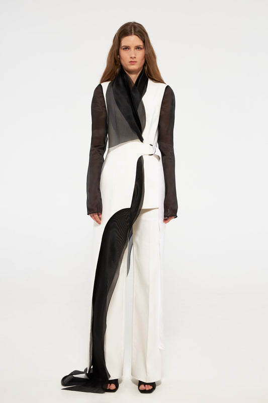Contrast tuxedo jacket with organza layers VALERY KOVALSKA