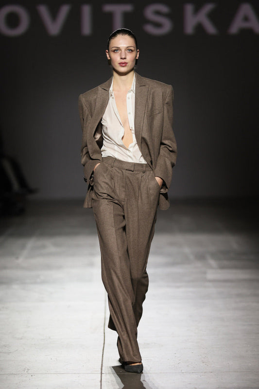 Brown cashmere high waisted wide leg trousers NOVITSKA