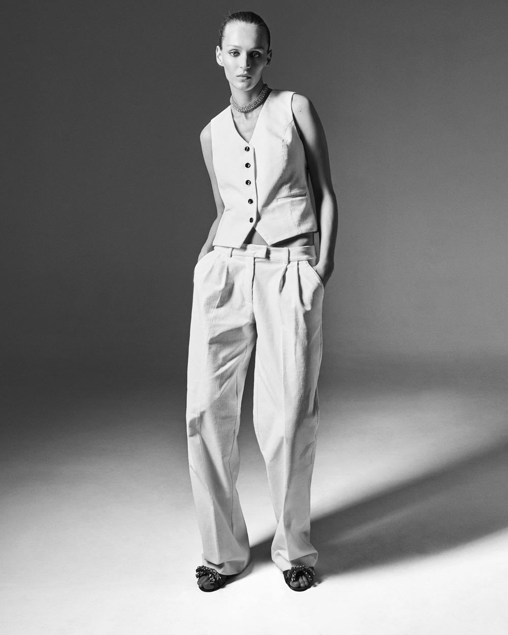 Ivory velvet vest NOVITSKA