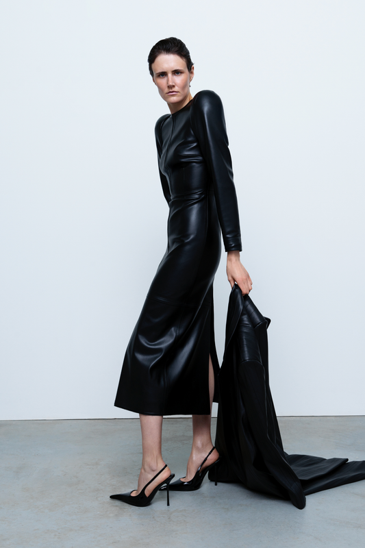 DRESS #04 — Structured Faux Leather Midi Dress GUDU