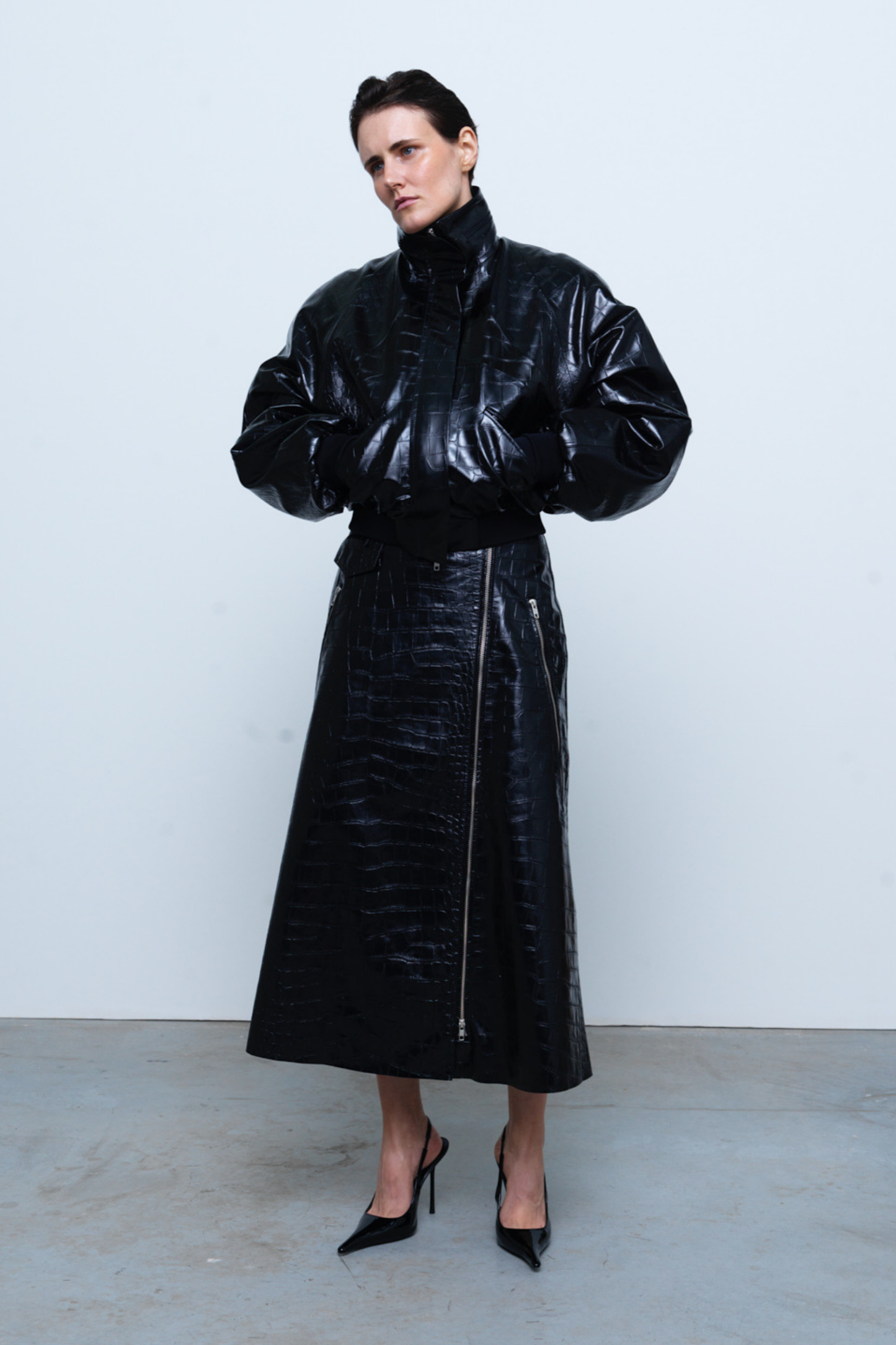 JACKET #05 — Croc-Embossed Faux Leather Bomber GUDU