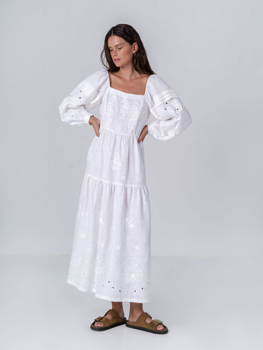 White linen embroidered dress Myt ETNODIM