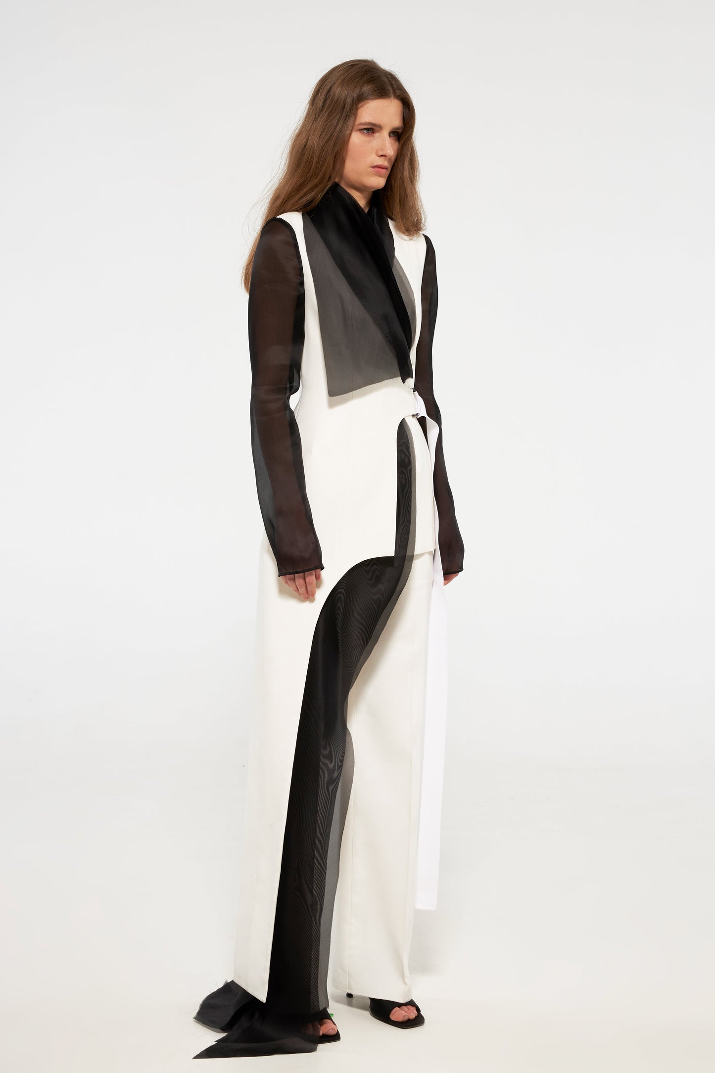 Contrast tuxedo jacket with organza layers VALERY KOVALSKA