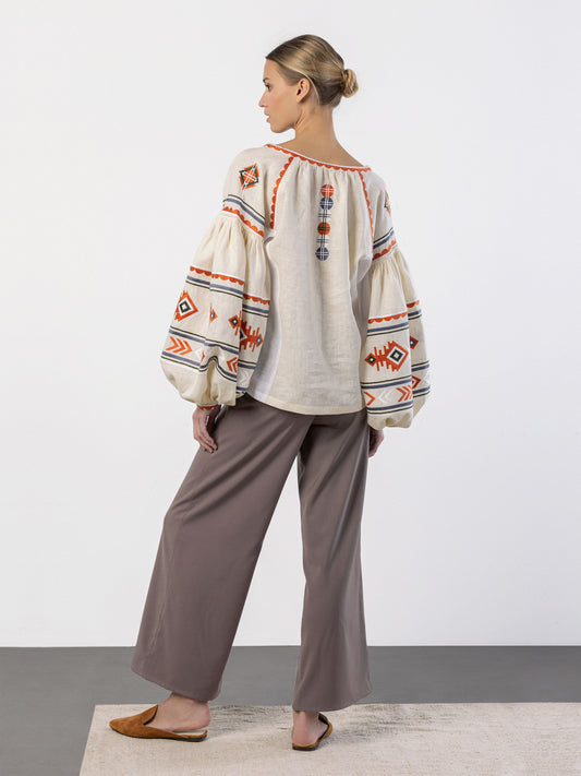 Linen embroidered shirt in boho style Pole ETNODIM