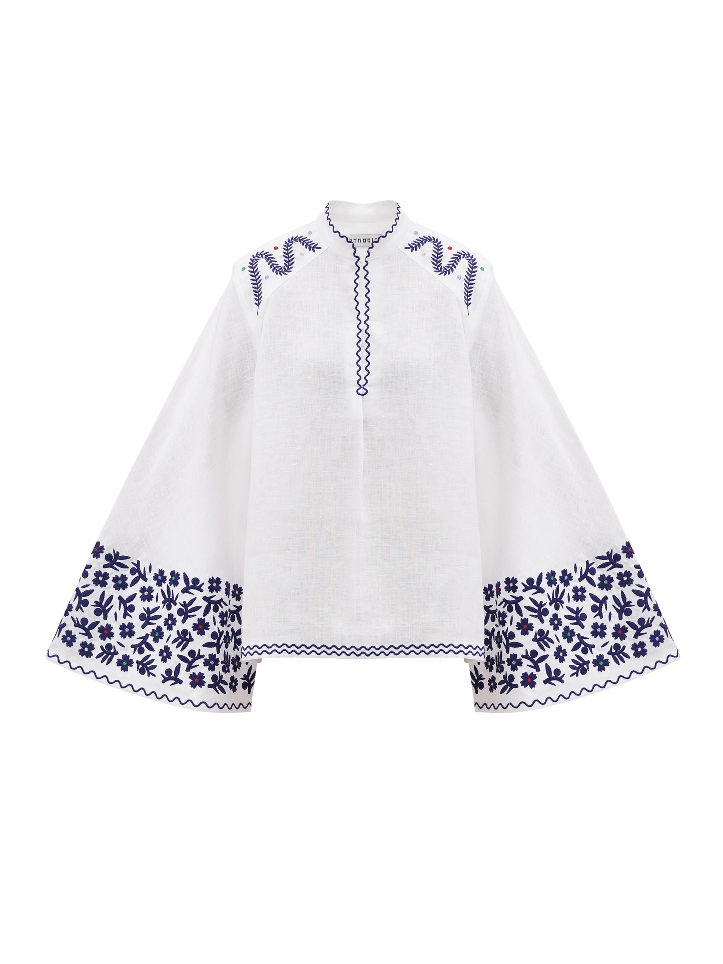 Linen blouse with wide sleeves and embroidery Teren Syniy ETNODIM