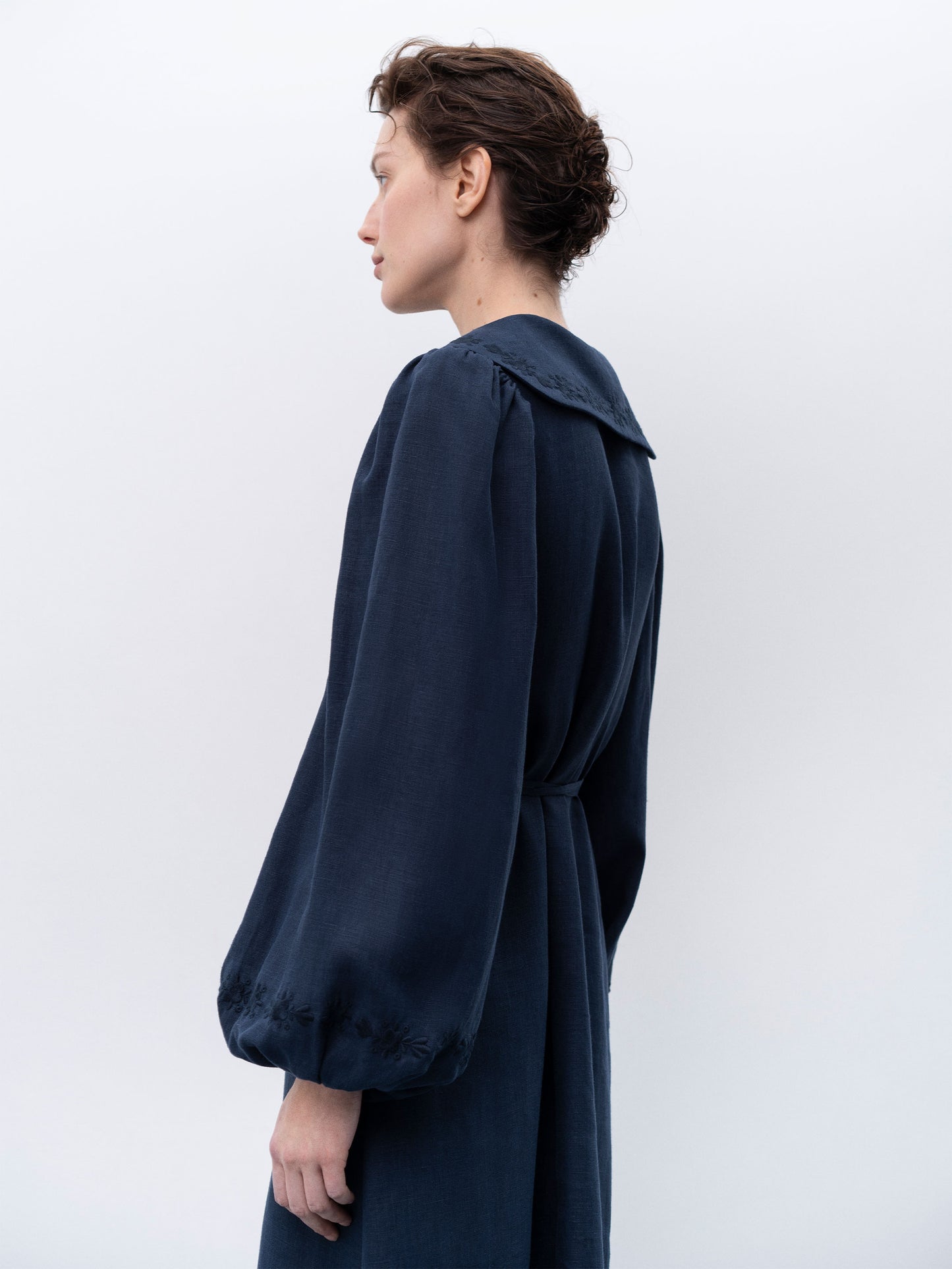 Linen dress with embroidery Pervotsvit Blue ETNODIM