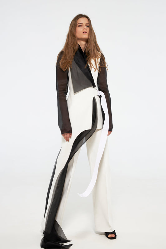 Contrast tuxedo jacket with organza layers VALERY KOVALSKA