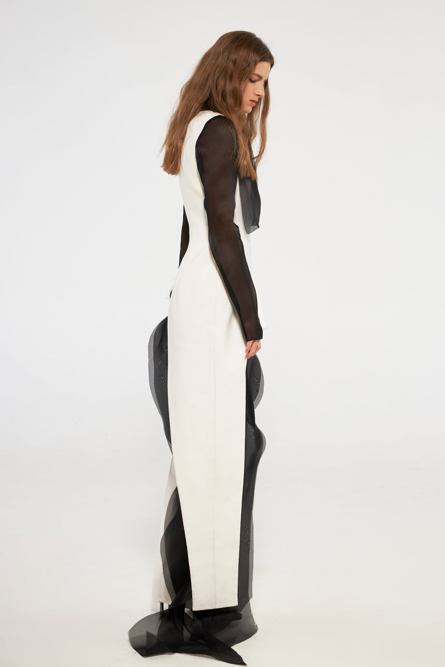 Contrast tuxedo jacket with organza layers VALERY KOVALSKA