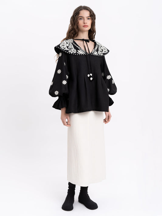 Linen embroidered blouse with a wide collar Lehit ETNODIM