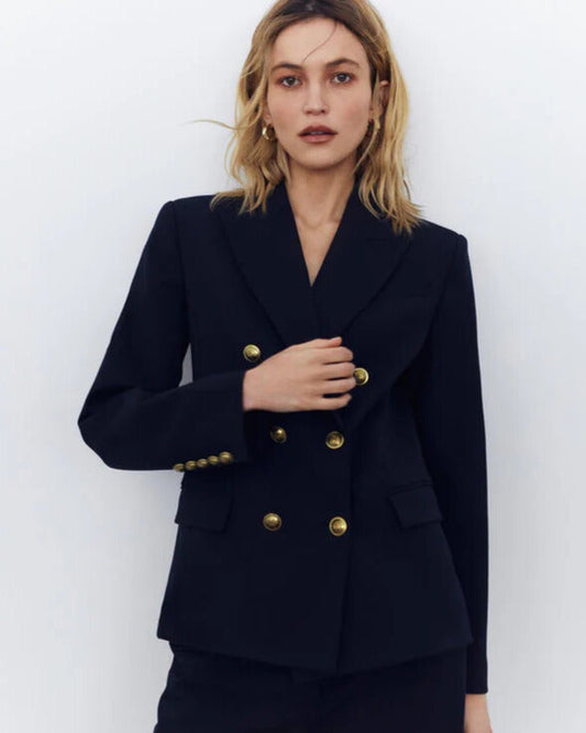 Navy blue woolen jacket with golden buttons NOVITSKA