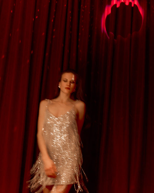 Disco mini dress with handmade detailing NOVITSKA