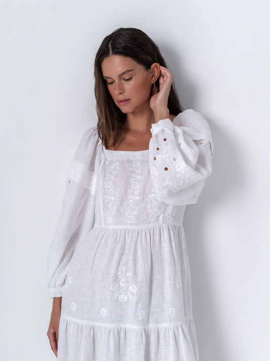 White linen embroidered dress Myt ETNODIM