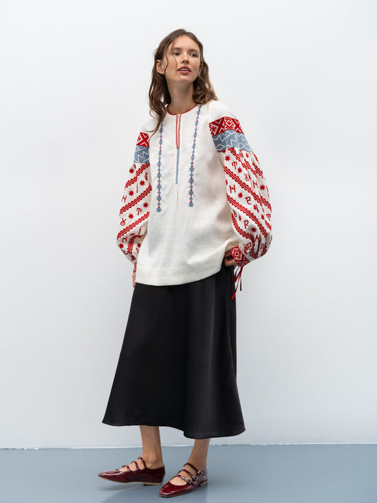 Women's embroidered blouse dedicated to the alphabet Rutenia ETNODIM