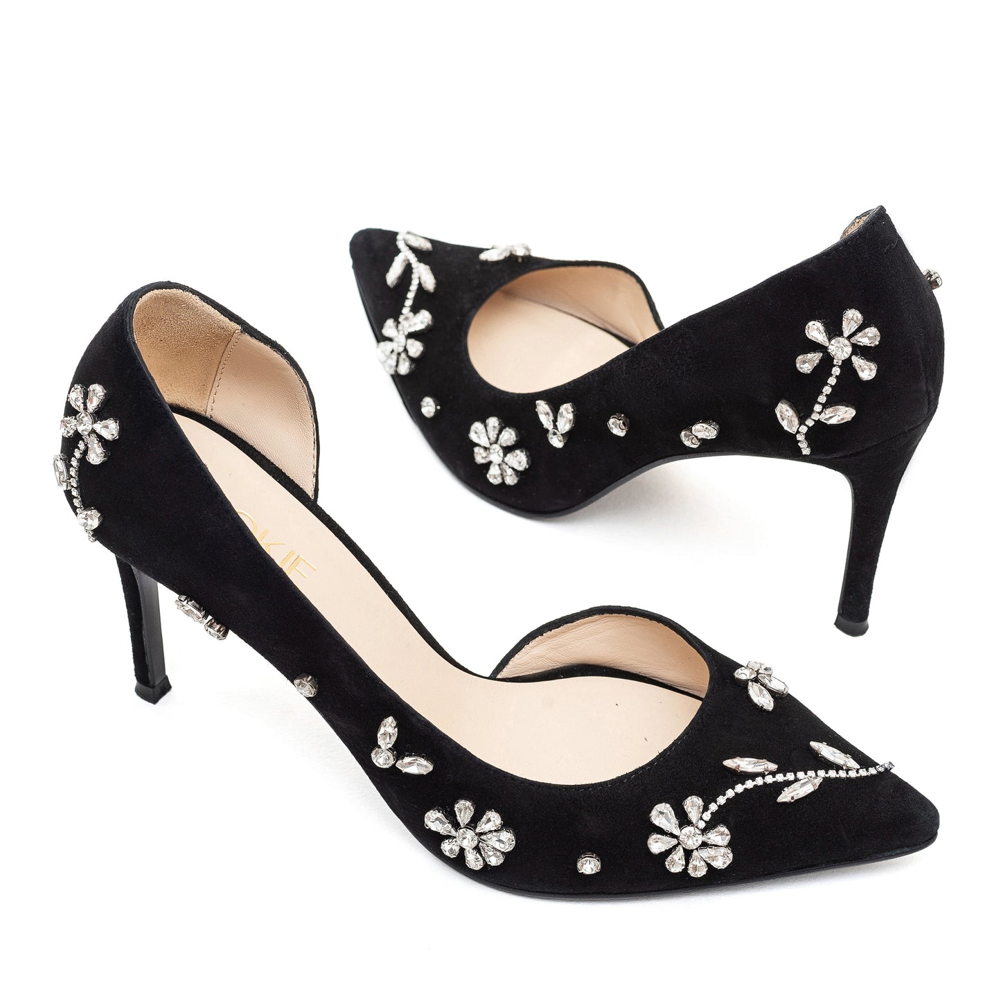 Adele black pumps with sewn-on crystals LOOKIE ATELIER