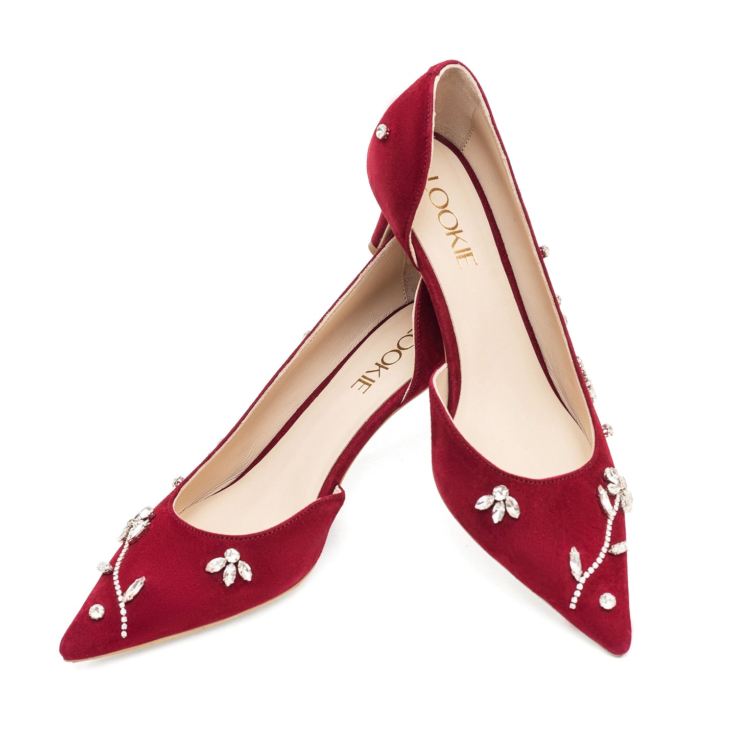 Adele garnet pumps with sewn-on crystals LOOKIE ATELIER