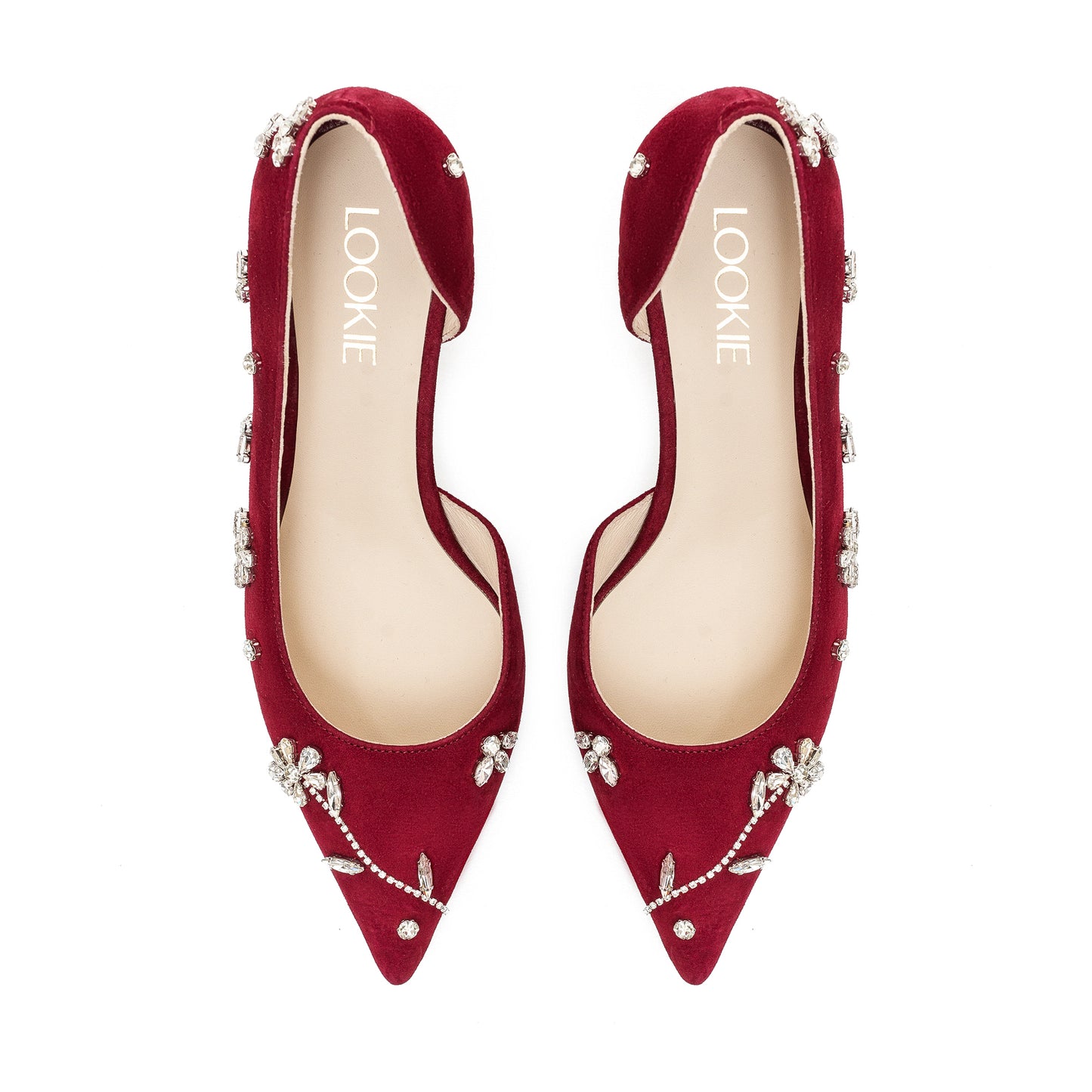 Adele garnet pumps with sewn-on crystals LOOKIE ATELIER