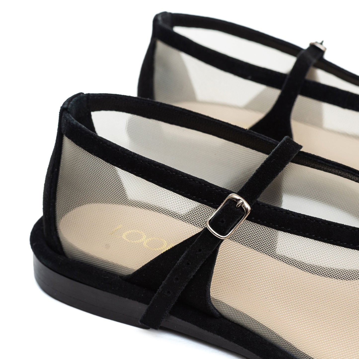 Anatomically shaped Nino black beige mesh ballet flats LOOKIE ATELIER