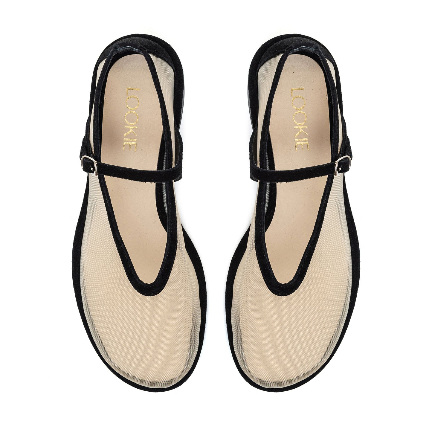 Anatomically shaped Nino black beige mesh ballet flats LOOKIE ATELIER