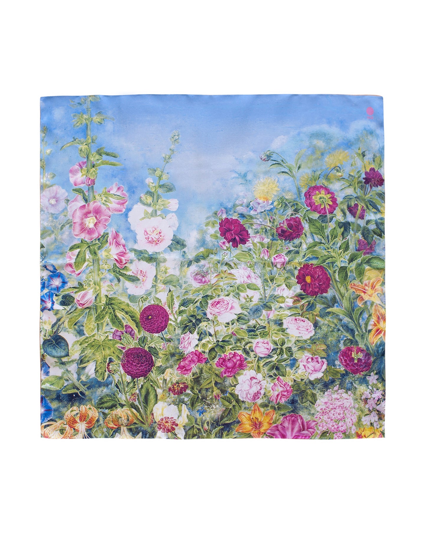 Silk Square Scarf Flowers Behind The Fence OLIZ