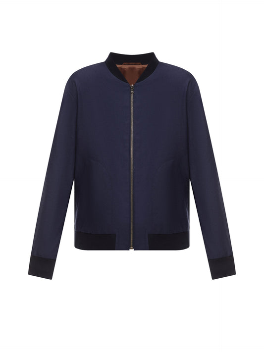 Blue Linen Bomber Jacket INDPOSHIV