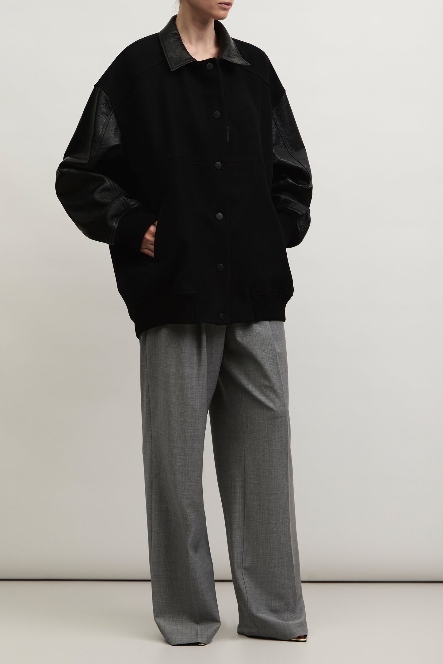 BOMBER LEATHER AND WOOL KATERINA KVIT