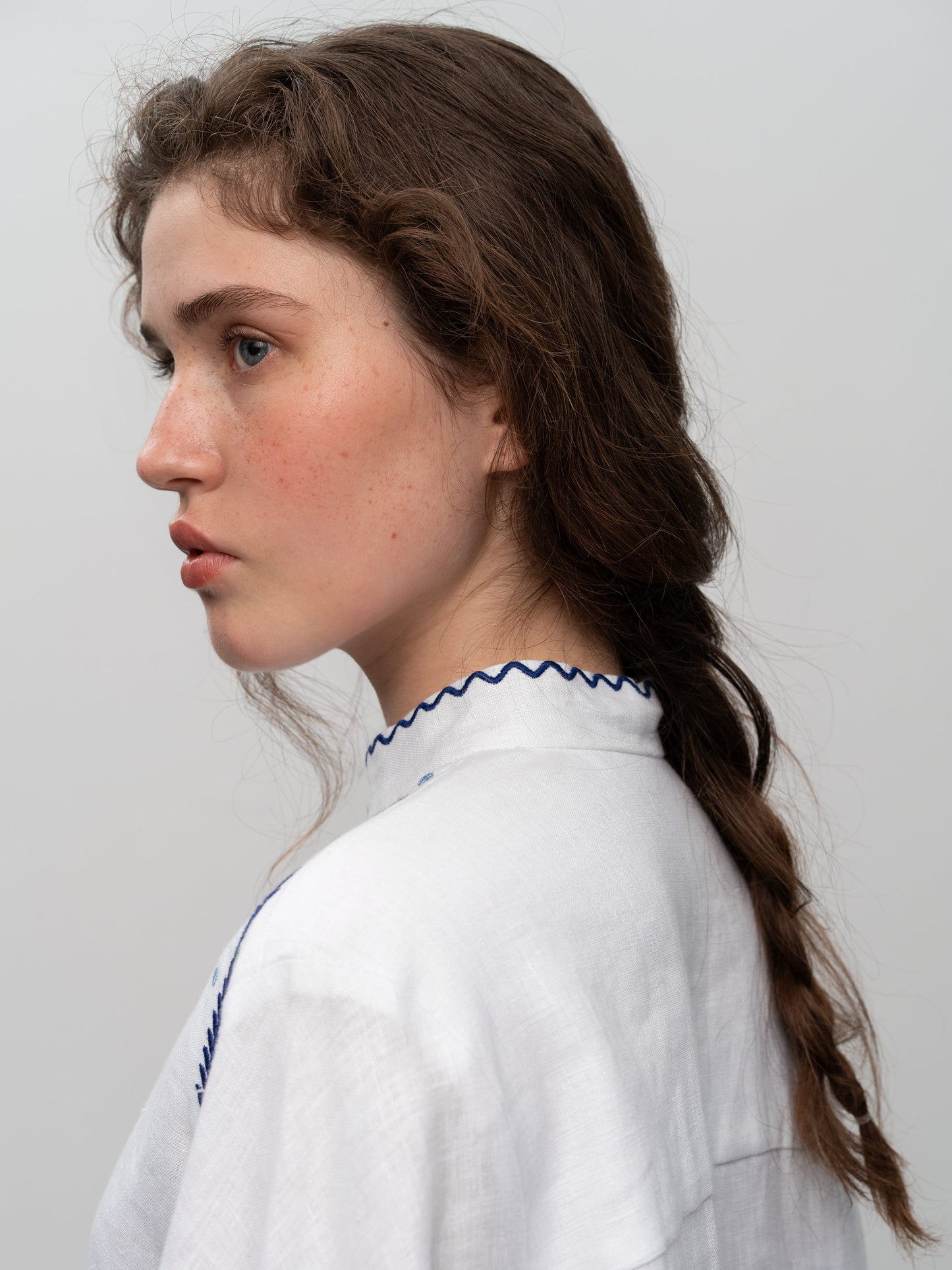 Linen blouse with wide sleeves and embroidery Teren Syniy ETNODIM
