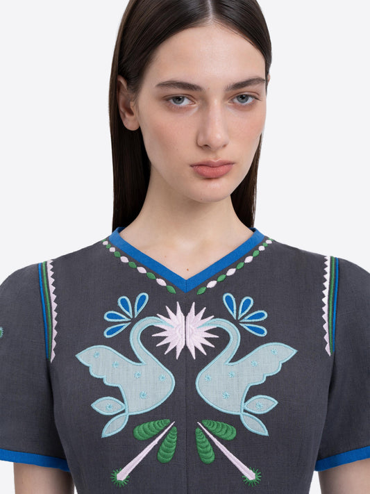 Linen short‑sleeve dress Lebidka ETNODIM