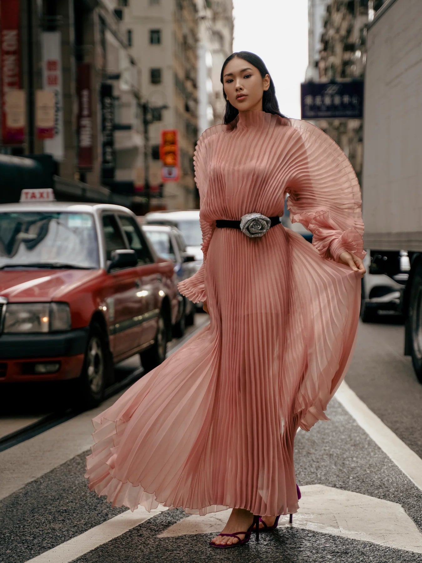 Alisha Pleated Caramel Dress J’AMEMME